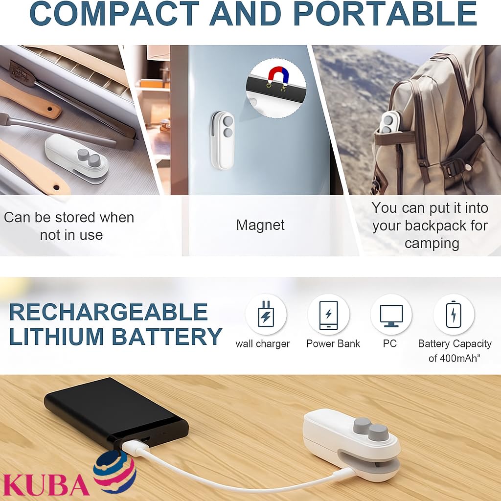 Vacuum Sealers Mini Portable Heat Sealing Machine | 2-in-1 Rechargeable Bag Sealer and Cutter | Portable Heat Sealer for Plastic Bags
