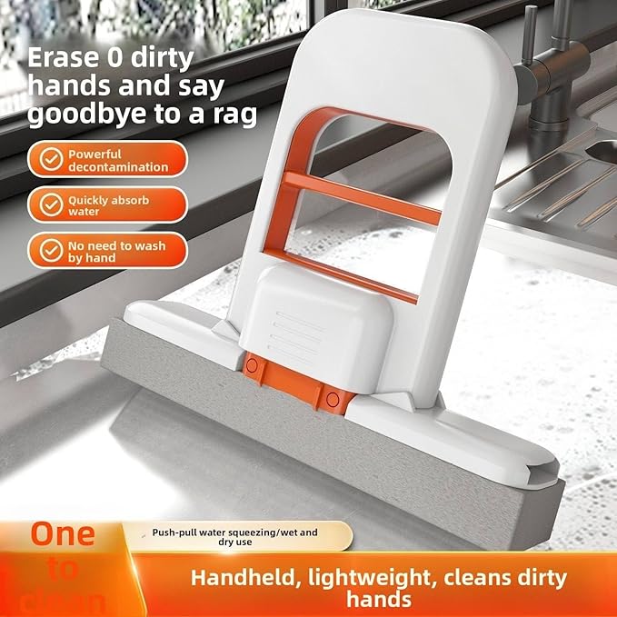 Small Foldable Desktop Mop | Self-Squeeze Sponge Cleaning Tool | Wet & Dry Portable Mop for Small Spaces, Kitchen, Bathroom, Glass & Countertops