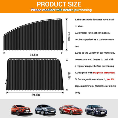 Car UV Protection Automatic Magnetic Extension Rail Sun Shade Slider Car Curtain | Magnetic Car Curtain Slat Folding Window Sunshade Visor Car Side Window Windshield Sun Protection Slider UV Rays Reflector