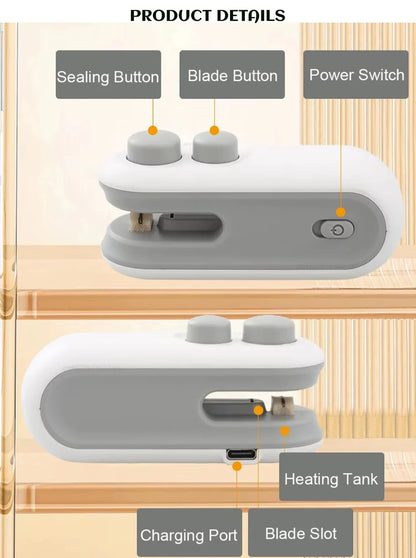 Vacuum Sealers Mini Portable Heat Sealing Machine | 2-in-1 Rechargeable Bag Sealer and Cutter | Portable Heat Sealer for Plastic Bags