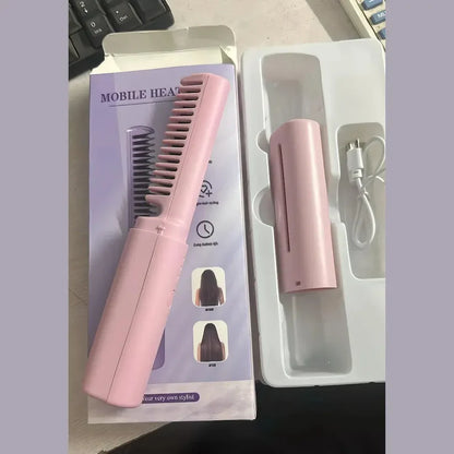 Portable Mini Hair Straightener Cordless Rechargeable Mini Adjustable Hair Straightener Hot Comb